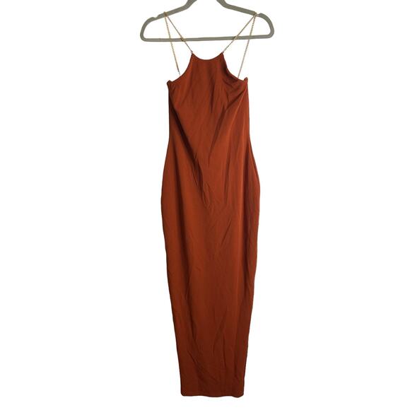Revolve Nookie Floor Length Lexi Chain Gown Dress Sleeveless Rust Size Medium - Picture 4 of 14
